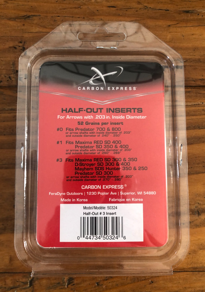 Carbon Express Half Out Inserts # 3 ( .203 Inside Diameter) 52 Gr - Aluminum