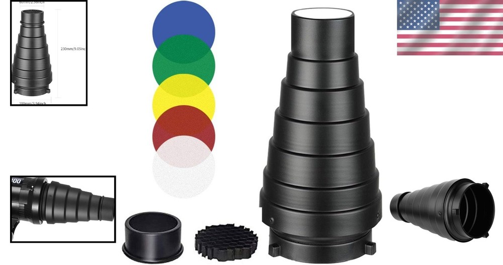 Bowens Mount Snoot Kit for Studio Flash, Precision Honeycomb, 5 Creative Filters