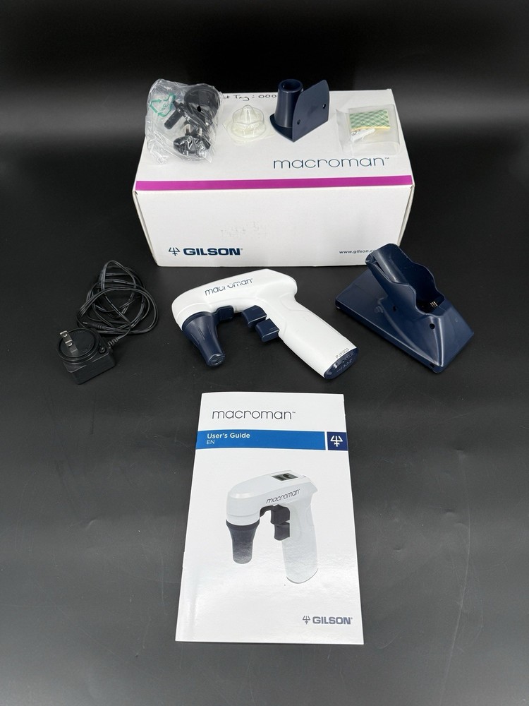 Gilson Macroman Serological Pipette Controller w/ Charger Box & Accessories ￼