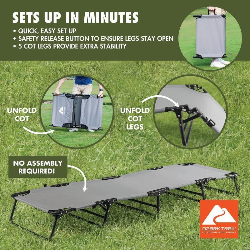 Camping Folding Cot Easy Setup Portable Low Profile Comfortable Sleep Tent Gear