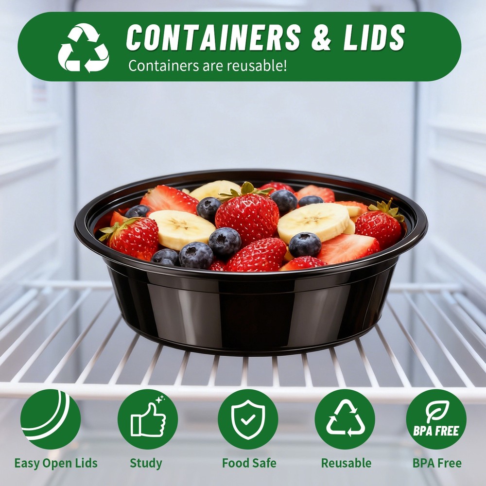 16oz Stackable Black Containers Leakproof for Takeout/Meal Prep
