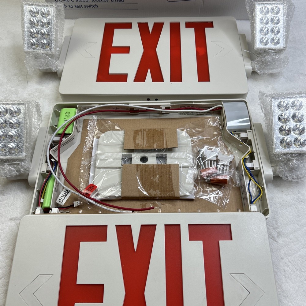 2 Pack LED Exit Sign Emergency Combo Light with Adjustable Two Head Battery UL
