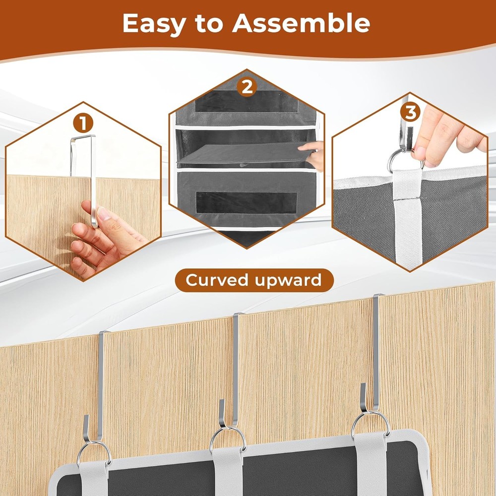 2 Pack Over Door Organizer 5-Tier Grey Mesh
