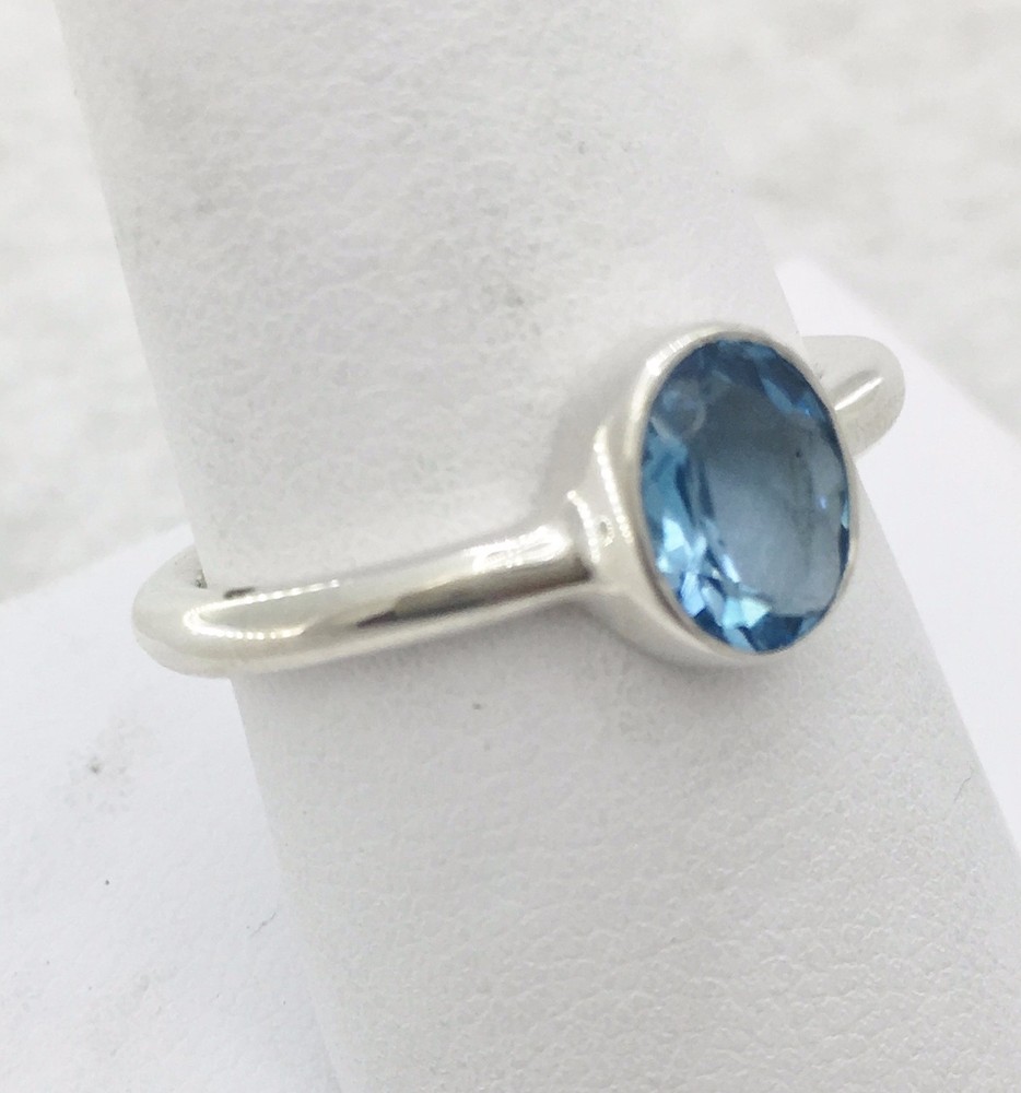 Hand Crafted Sterling Silver Blue Topaz Ring Size 9