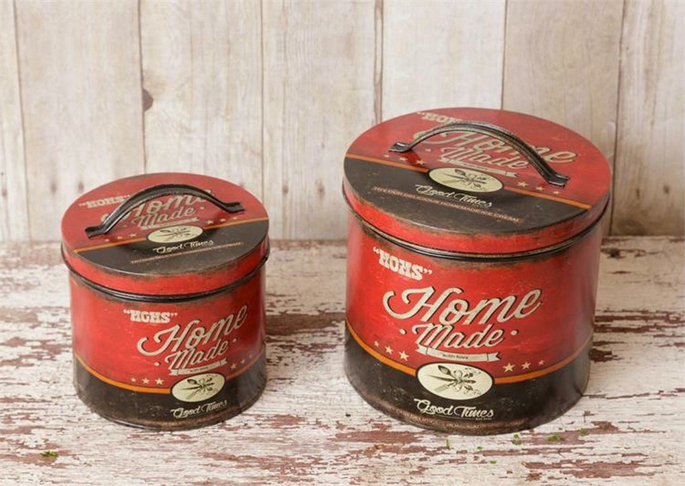Set of 2 Primitive Mom's Home Made Tins