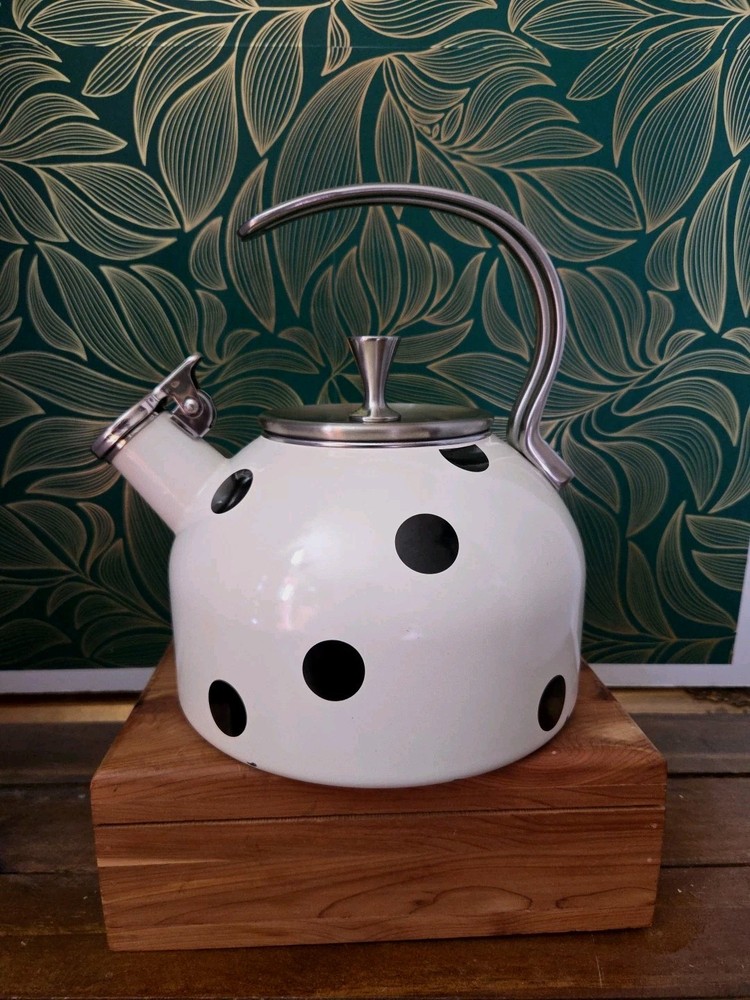 le Kate Spade Lenox Whistle While You Work Tea Kettle Black Polka Dot