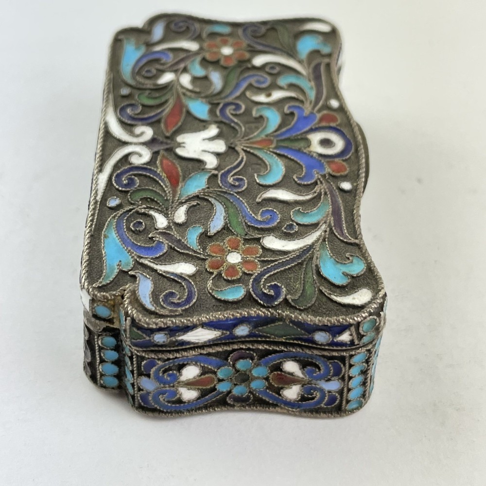 Antique Russian Solid Silver & Blue White & Red Enamel Trinket Box НЗ 6.6cm