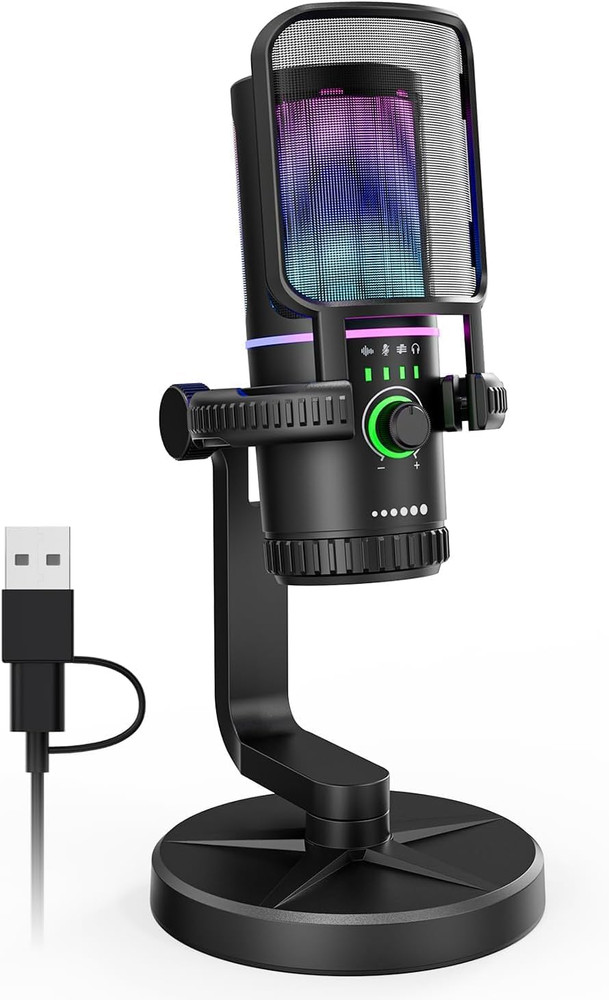Gaming Microphone with Noise Cancelation & Gain Control- USB PC Mic for Strea...