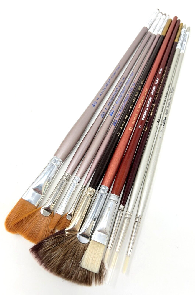 Long Handle Paint Brush Lot - 11 Brushes, Assorted Sizes, Styles, and Brands