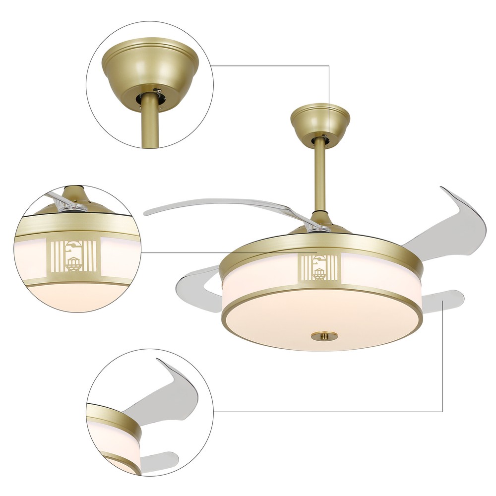 42 inches Modern Ceiling Fan Tri-color temperature LED Light with Remote Control