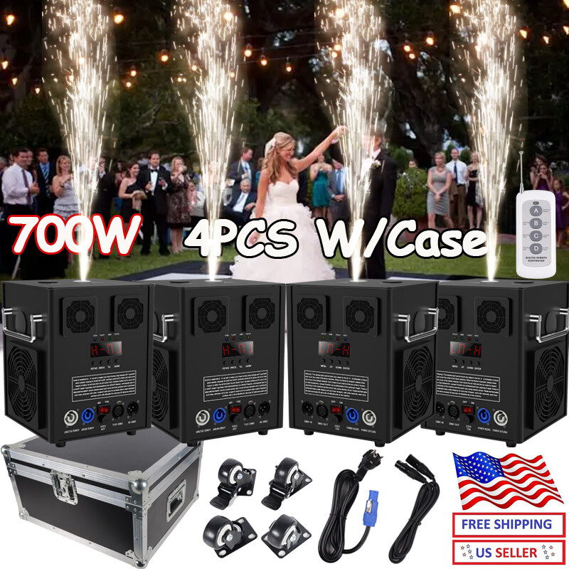 4Pack 700W Cold Spark Machine Firework Stage Effect DMX Wedding with Flight Case