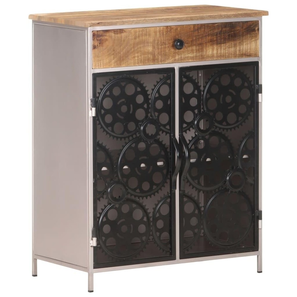 Industrial Sideboard Bicycle Chain Design Solid Mango Wood Iron Doors Drawer