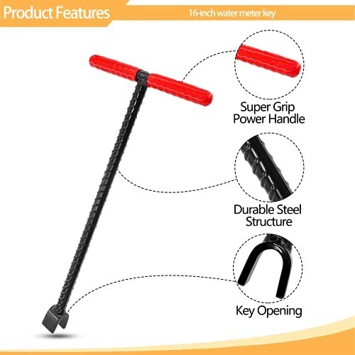 16" Multi-Functional Water Meter Key - 4 Way Valve Shutoff Tool for Utilities