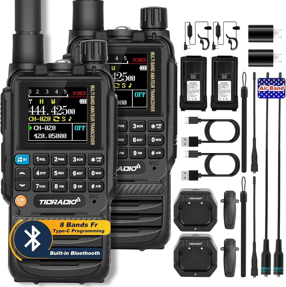 Radios Handheld, Type C & Wireless Programming, 8-Band Walkie Walkies Long Range
