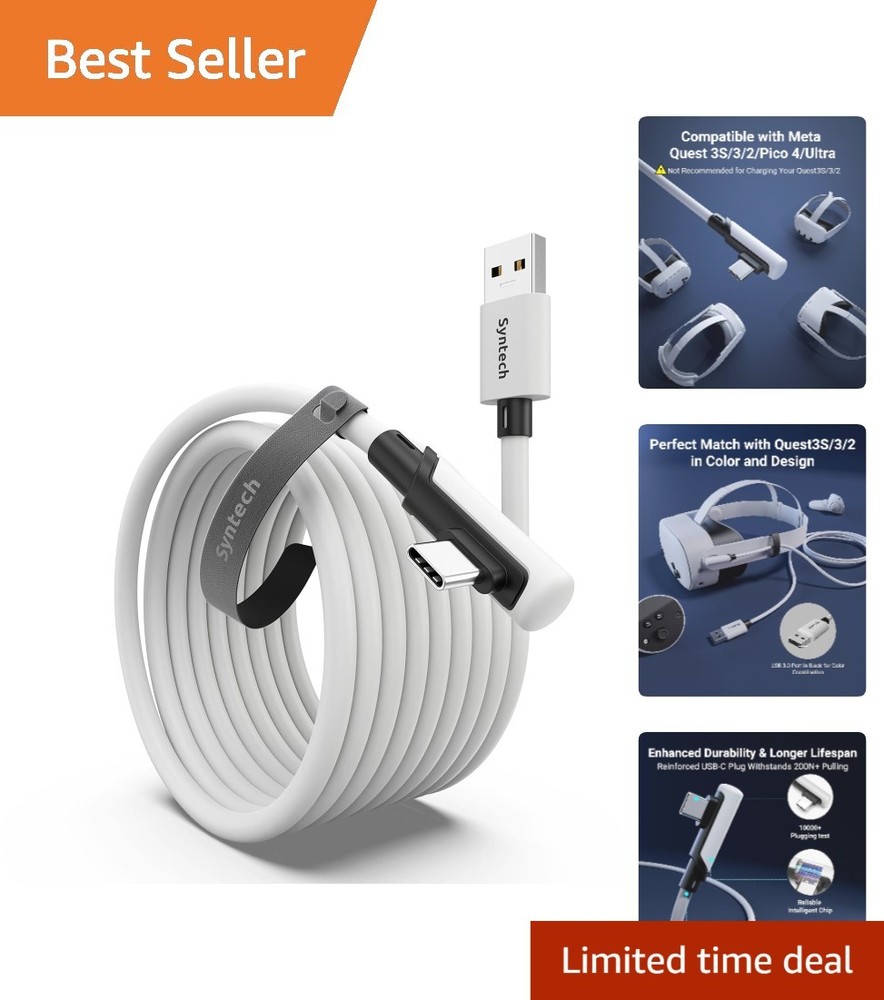 Comfortable 16FT USB-C Link Cable for Oculus Quest & Pico - Smooth PCVR Gameplay