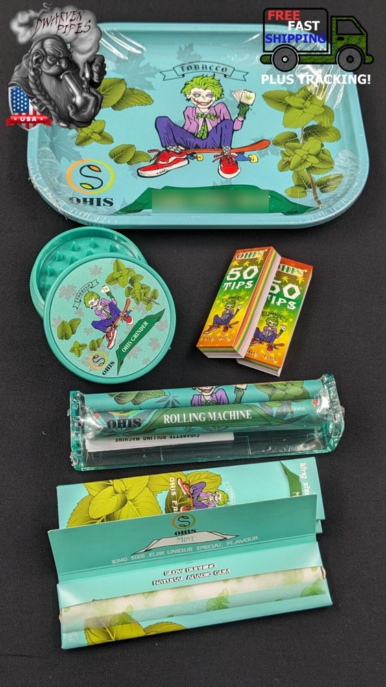 8 Tobacco Piece Rolling Papers & Tray Combo Set Mint