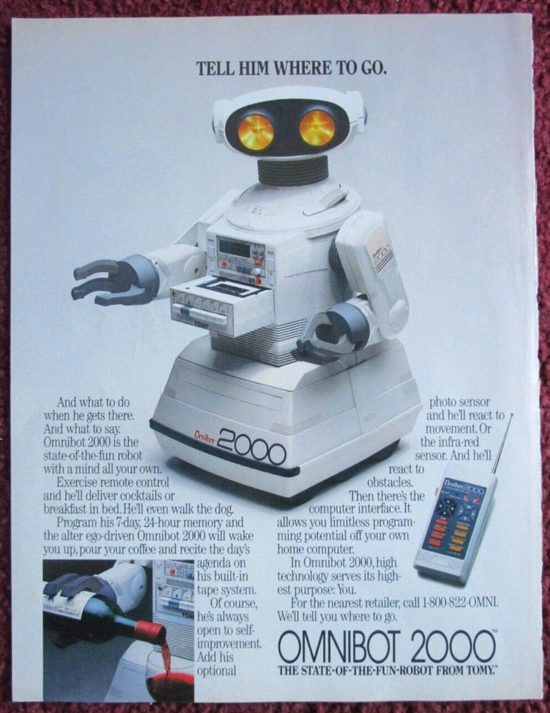 1985 TOMY Ominbot 2000 Personal ROBOT Print Ad ~ Programmable High Technology