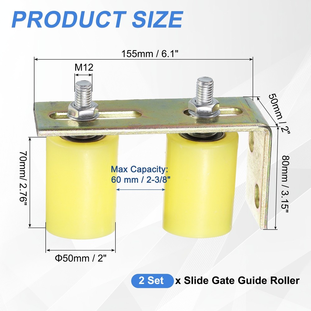 2Set Slide Gate Guide Roller, 2"x2-3/4" Nylon Gate Support & Bracket, Yellow