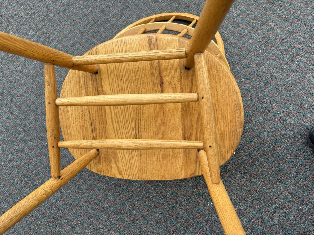 67248 Set 4 Solid Oak Windsor Dining Armchairs Chair s