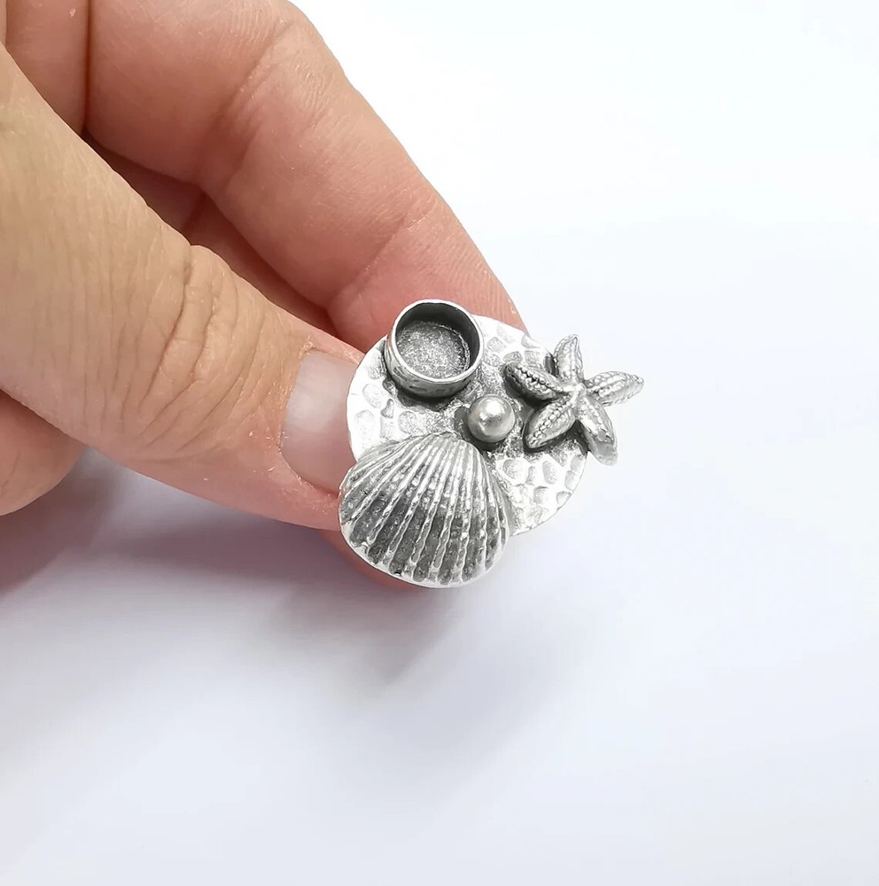 Starfish Seashell Ball Disc Blank Ring Setting Cabochon Mounting Silver Ring