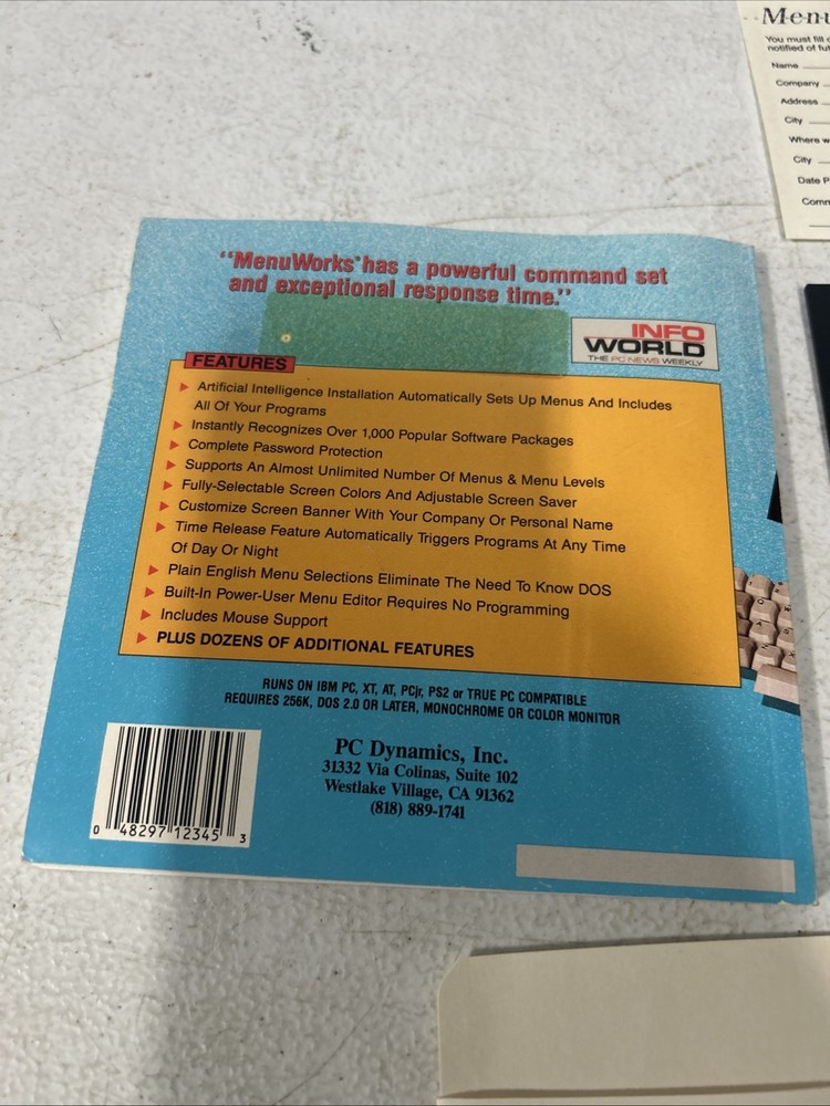 Vintage PC Dynamics Menu Works 5.25” Floppy Disk Software Complete With Manual
