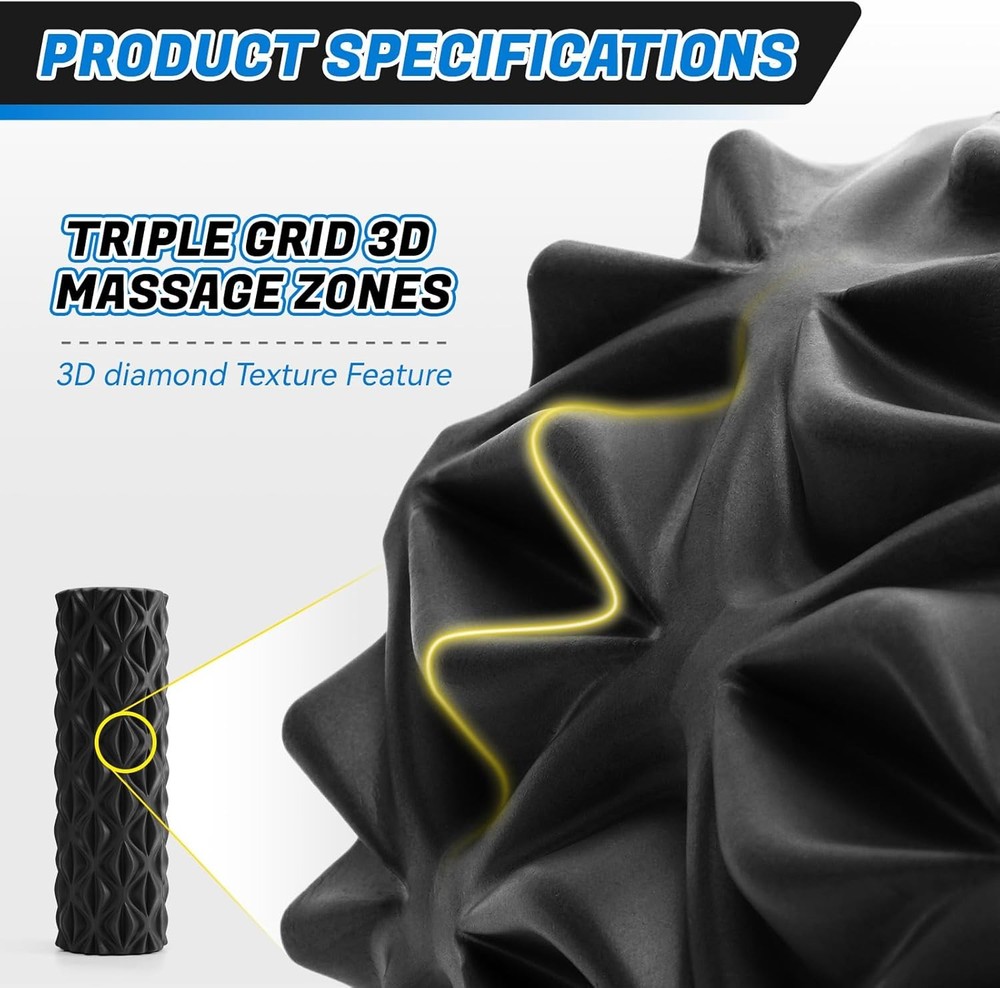 Foam Roller for Deep Tissue Massager, 15" High Density Diamond-Shaped Texture, M
