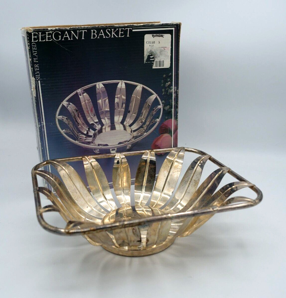 Davco Silver Plated 9" Silver Rectangle Thatched Basket Elegant Basket