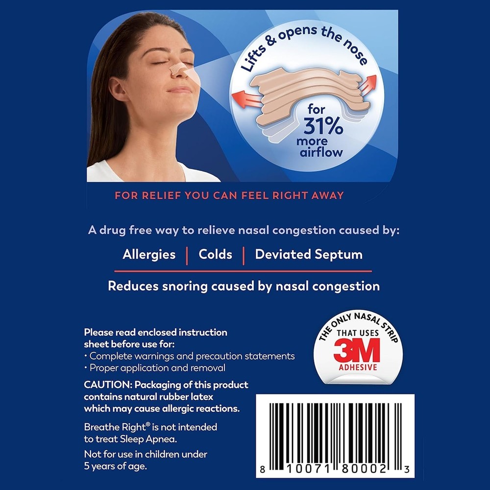 Comfortable Tan Nasal Strips for Improved Airflow & Reduced Snoring – 26ct