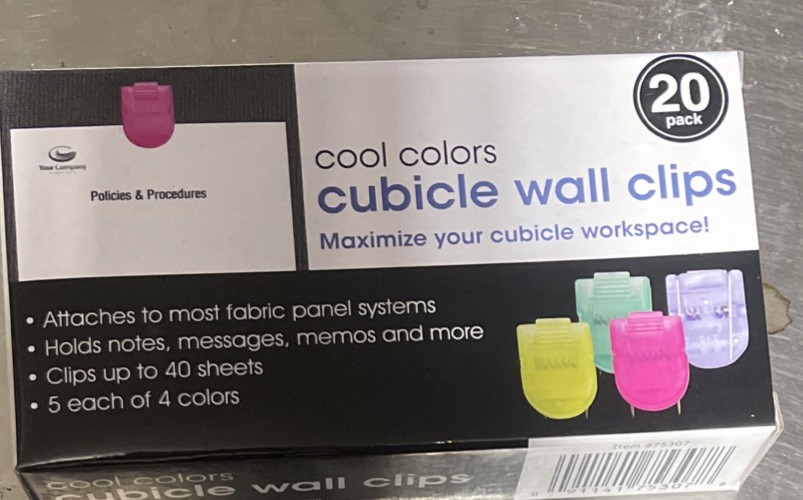 Advantus Fabric Panel Wall Clips Standard Size Assorted Cool Colors 20/Box