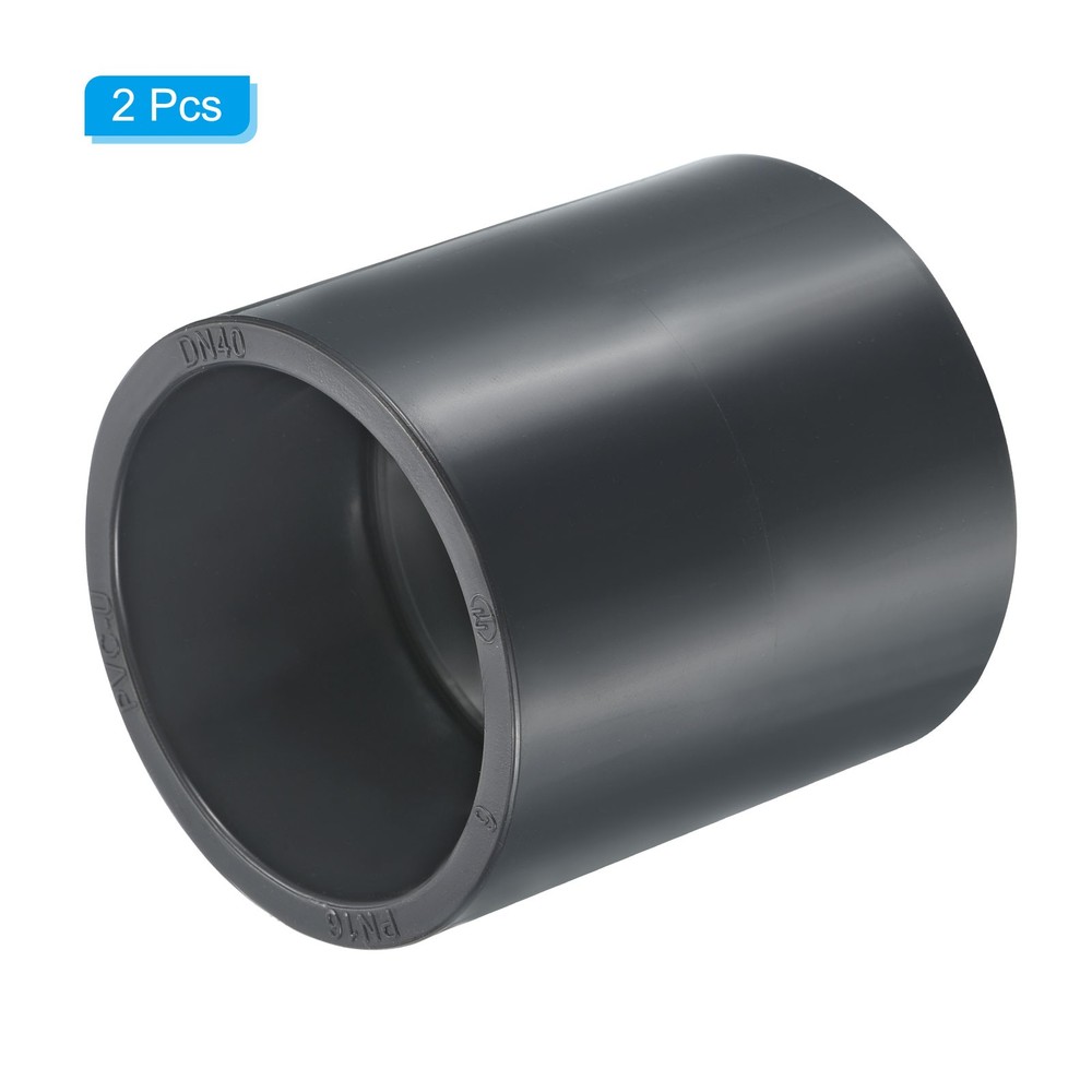 UPVC Pipe Fitting 50mm Socket, 2 Pack Straight Coupling, Dark Grey