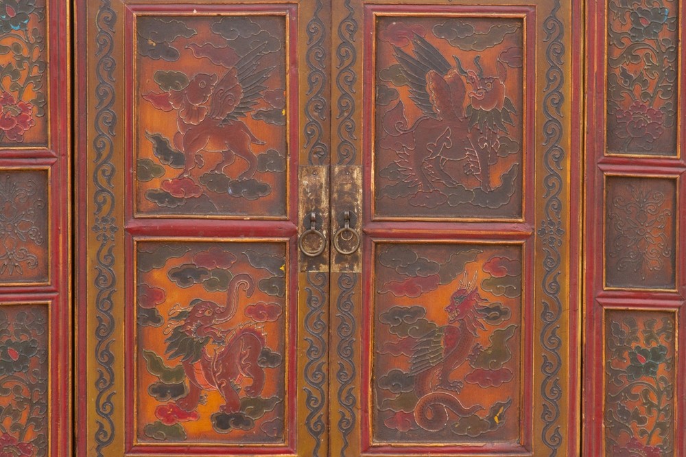Vintage Mongolian Painted Dragon Cabinet