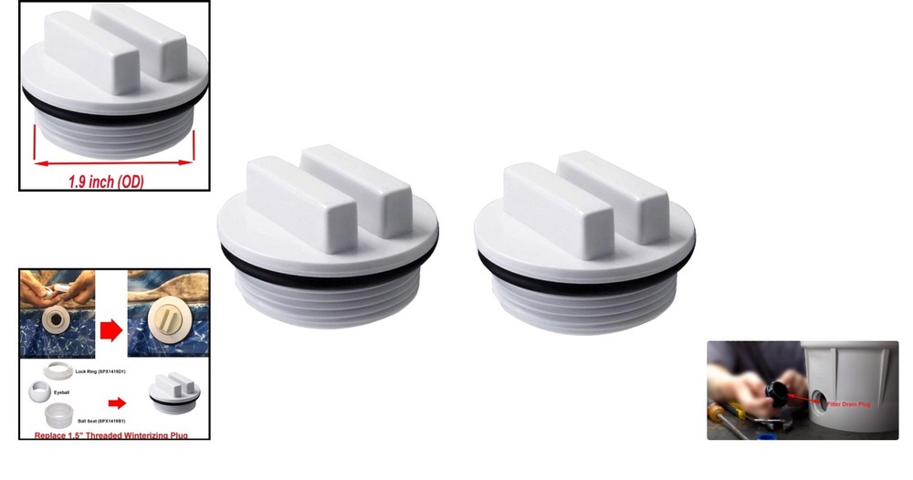 Durable 1.5" Threaded Pool Winterizing Plug & Filter Drain Plugs - 2 Pack