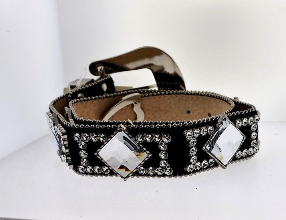 Black Wildfire Leather and Crystal Belt size 30-32