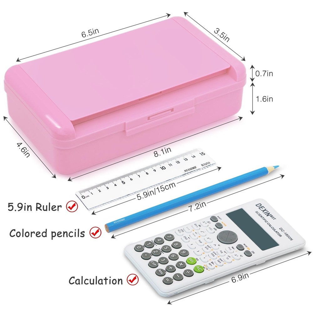 Double Layer Pencil Box, Hard Pencil case 2 Compartments, Plastic Large Capacity