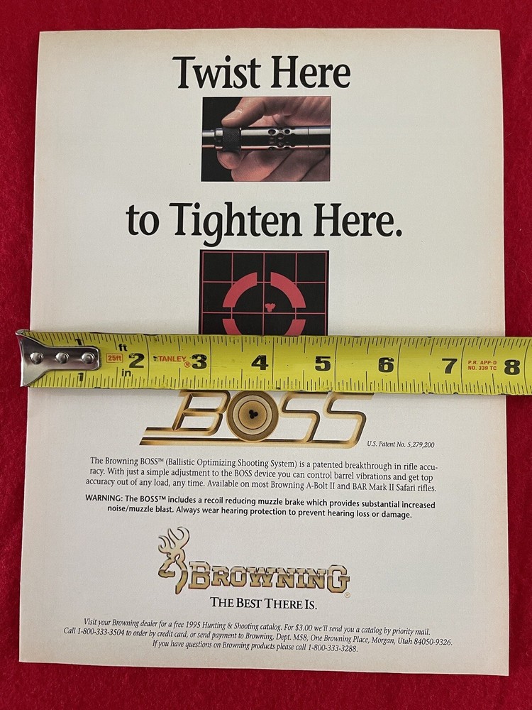 Browning BOSS Vintage 1995 Print Ad Ballistic Optimizing Shooting System Ad