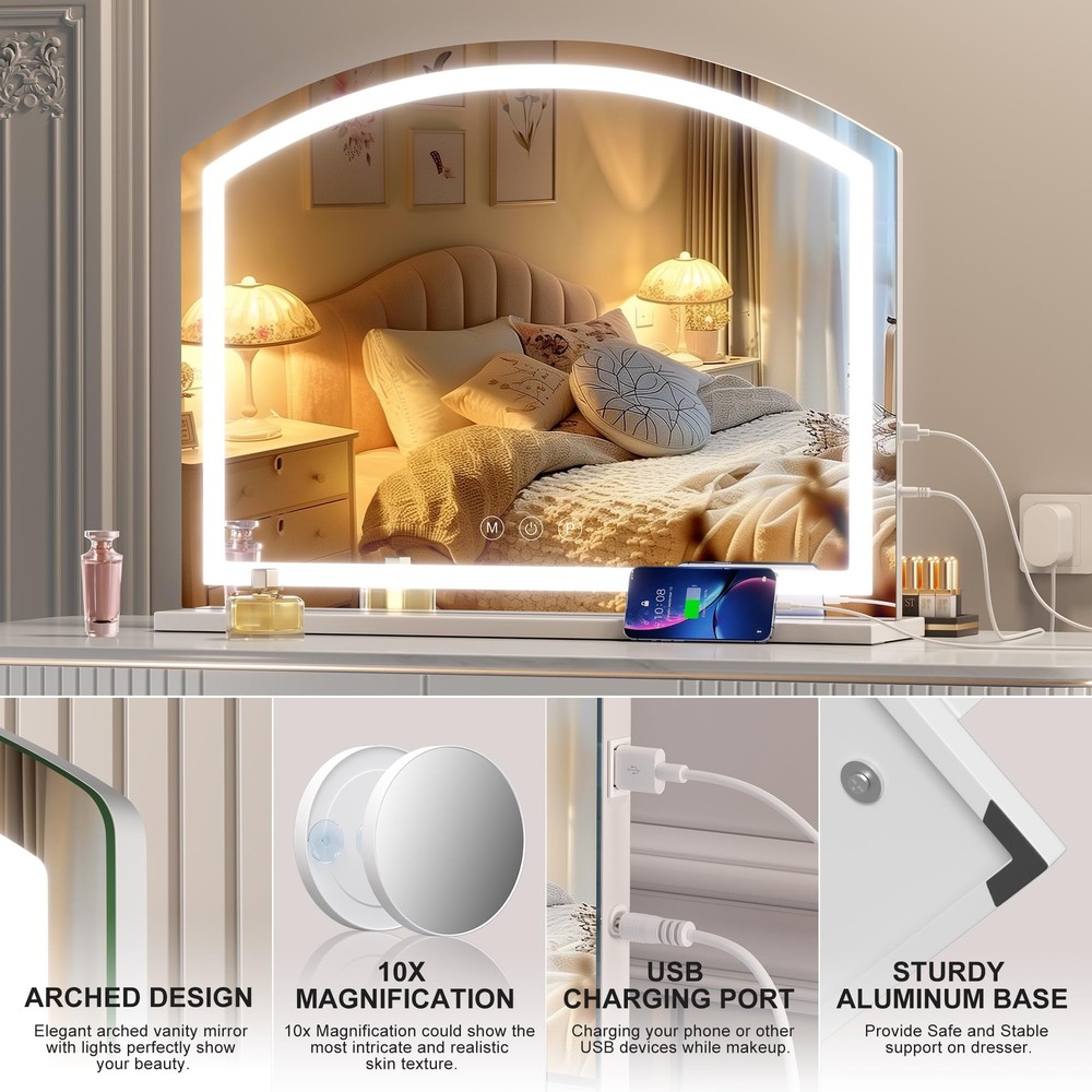 Hasipu Arch Vanity Mirror with Light, 38" x 26" Arched Led Makeup Mirror with...