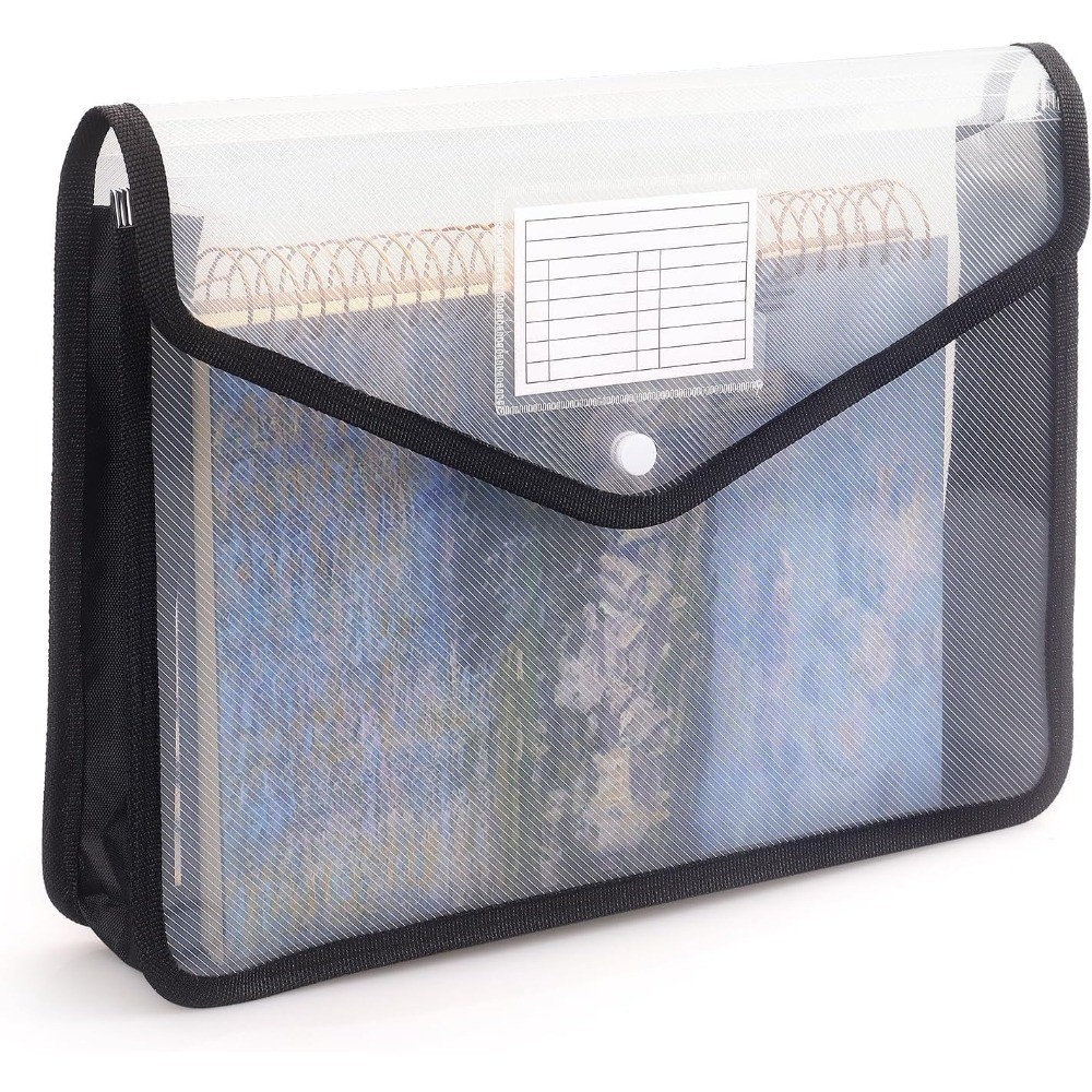 Plastic Expanding File Folder with Snap Closure Transparent Envelopes No