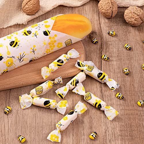 100PCS Bee Pattern Wax Paper Sheets Oilproof Waterproof Sandwich Wraps Kitchen