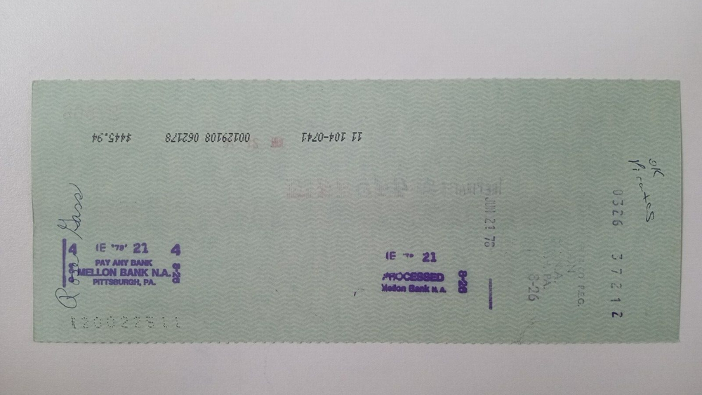Rose Gass: 1978 Pittsburgh Pirates Expense Check