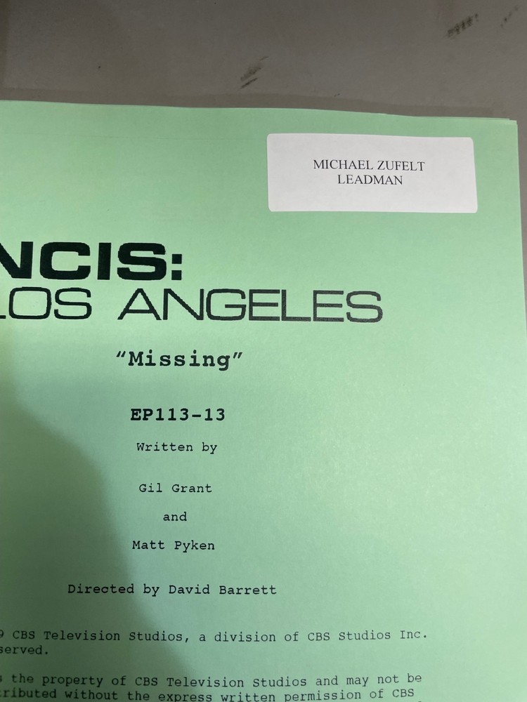 “NCIS: Los Angeles” Authentic Tv script Used On Set. "Missing" EP- 113-13