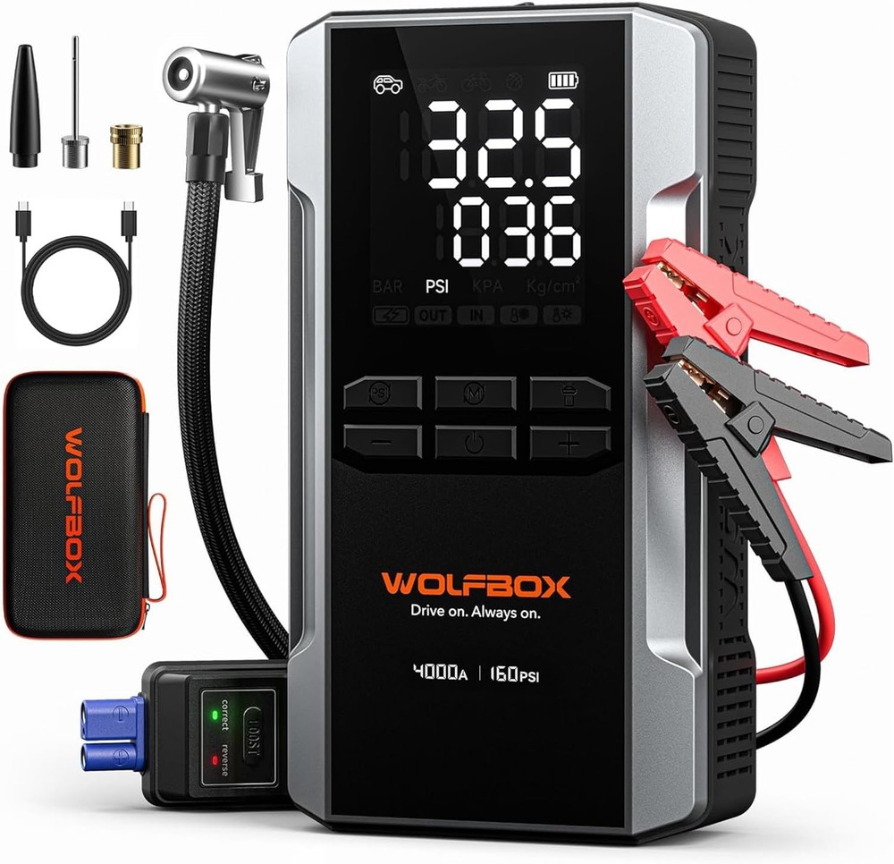 WOLFBOX 4000A Jump Starter w/ 160PSI Air Compressor