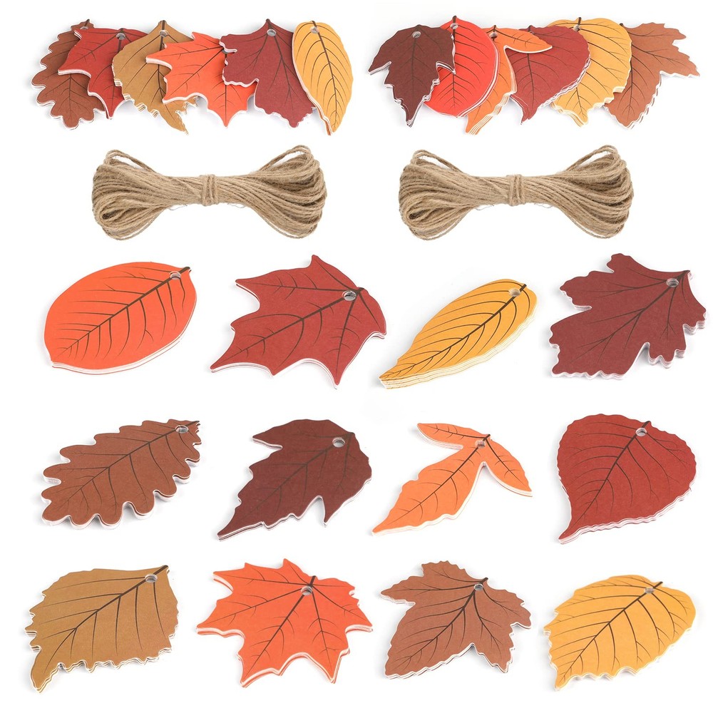 120 PCS Fall Leaf Gift Tags With String Maple Paper Writeable Autumn Decor