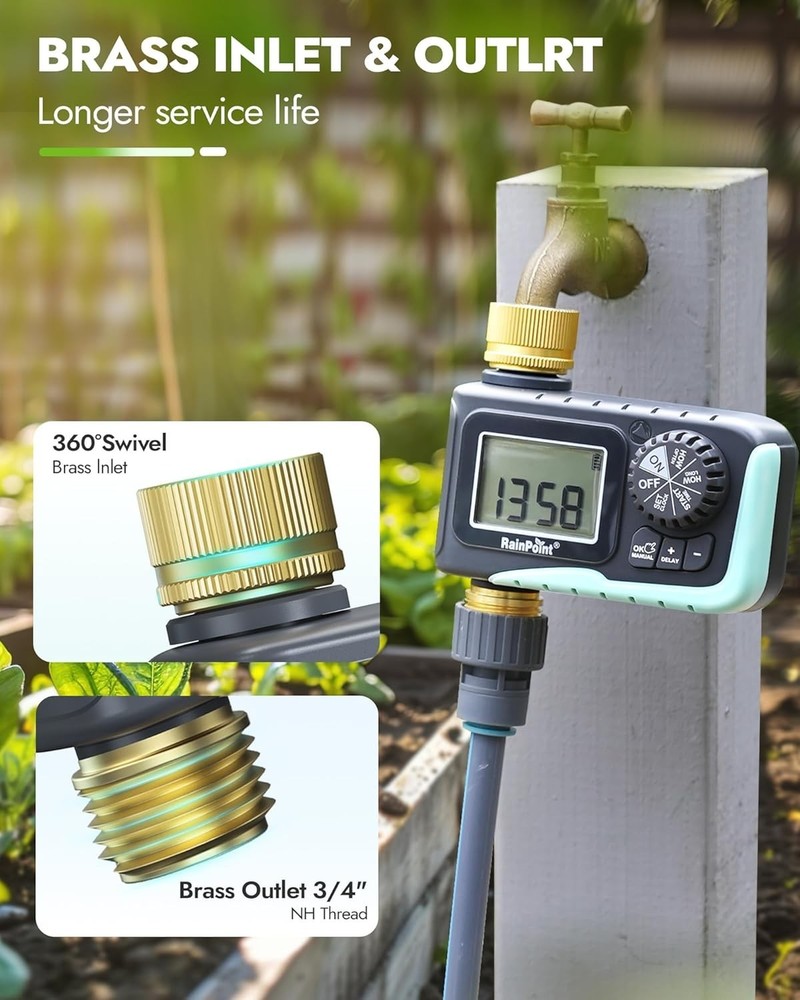 Multi-Scene Programmable Sprinkler Timer with Brass Construction for Outdoor Use