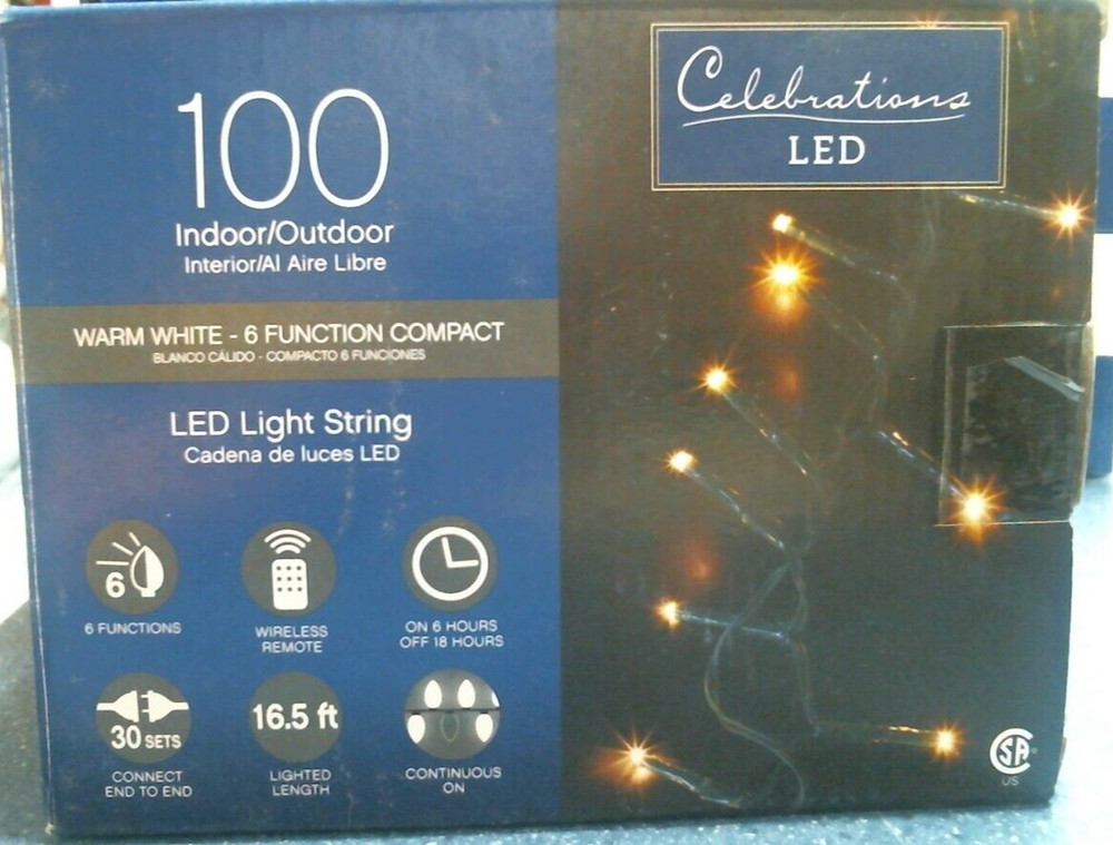Celebrations LED 100 In/Out WARM WHITE 6 Function Compact Light String (9737750)