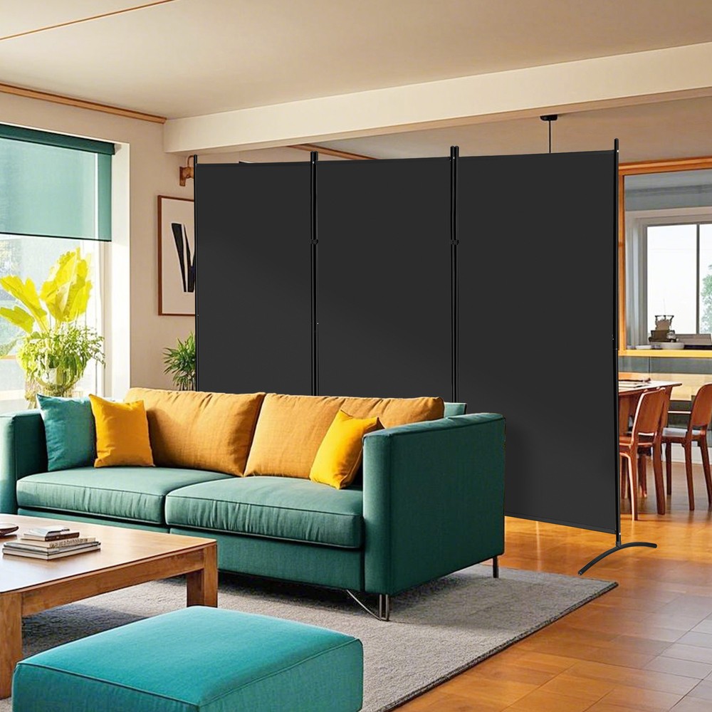 3 Panel Room Divider Black Folding Privacy Panel Screens for Office Separation