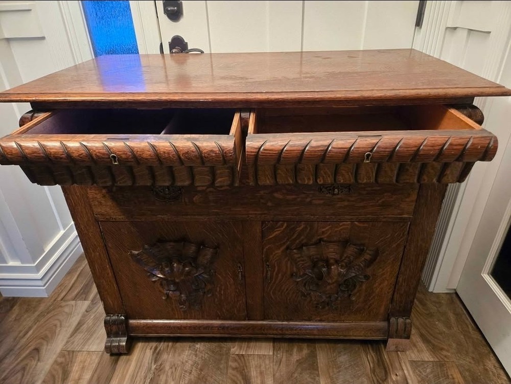 Antique Tiger Oak Buffet Sideboard Decorative