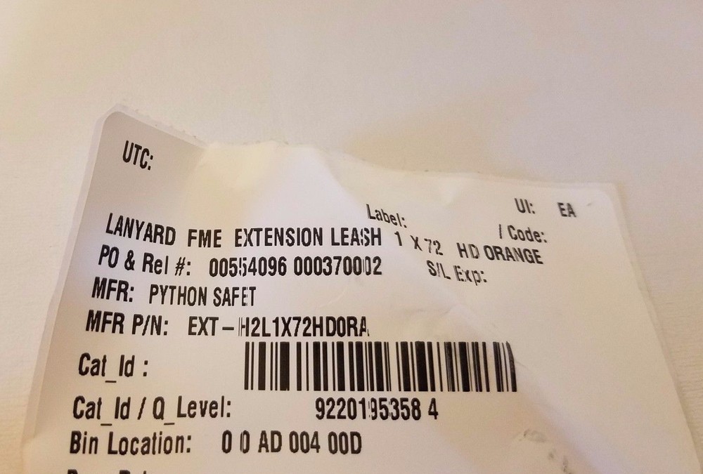 Python Safety EXT-H2L1X72HD Orange Hook2Loop Lanyard Safety Leash Extension 10LB