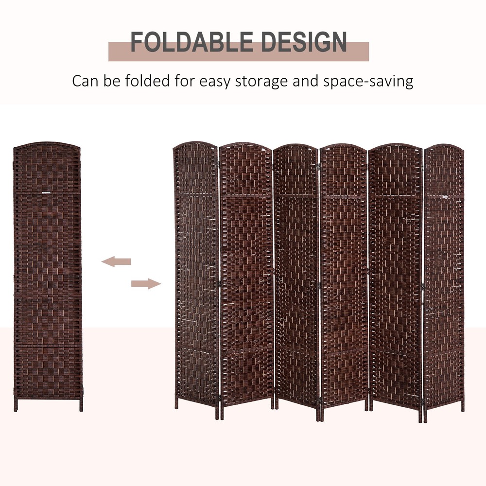 HOMCOM 6 Weave Panel Room Divider Privacy Folding Screen Diamond Decor Brown