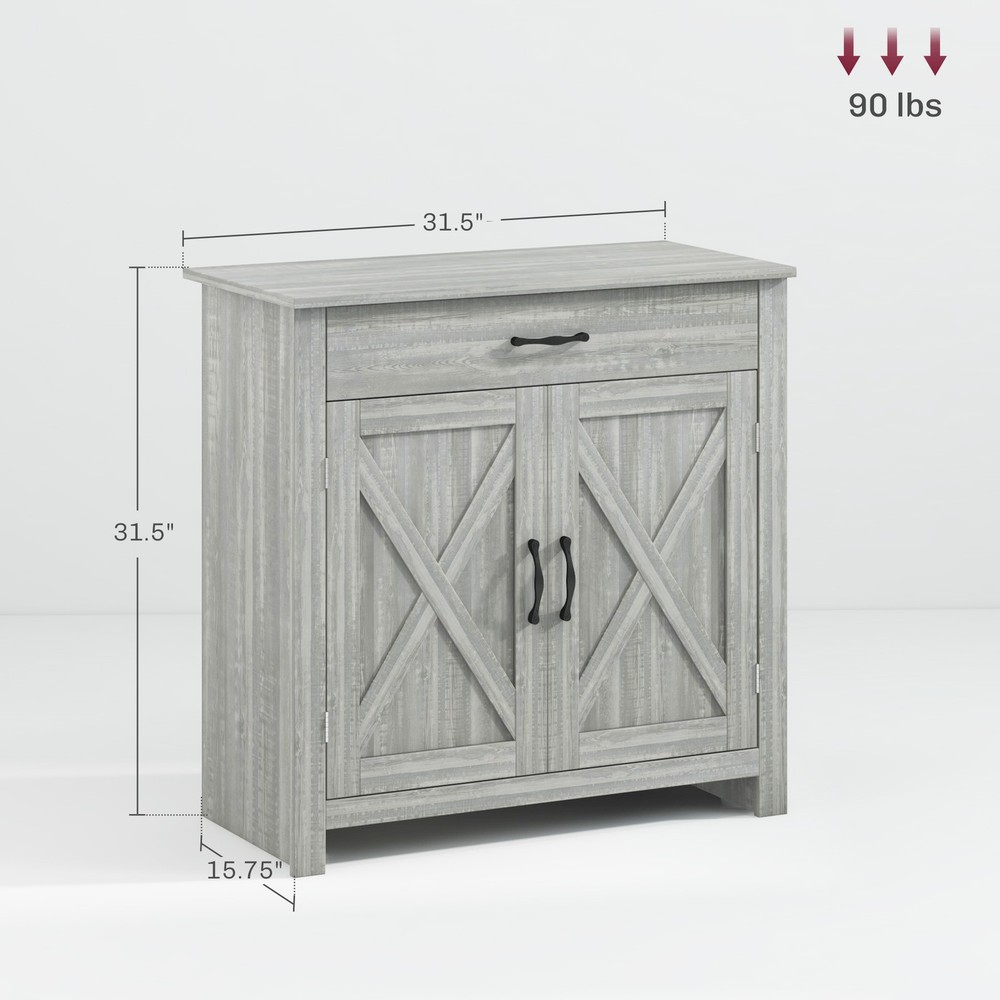 Sideboard Cabinet with Barn Doors Kitchen Buffet with Drawer Adjustable Shelf