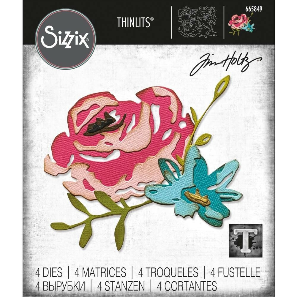 New Tim Holtz "BRUSHSTROKE FLOWERS #4" Sizzix Thinlits Cutting Dies 2022